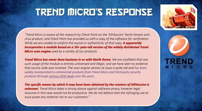 Официальная реакция Trend Micro на исследование, показывающее, что создатели северокорейского антивируса позаимствовали у японцев движок