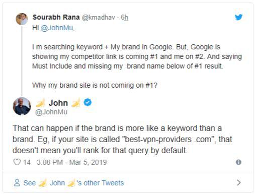 Google о проблемах ранжирования бренда компании