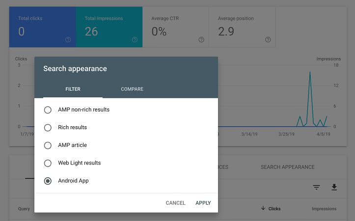 В Google Search Console появилась информация о приложениях на Android